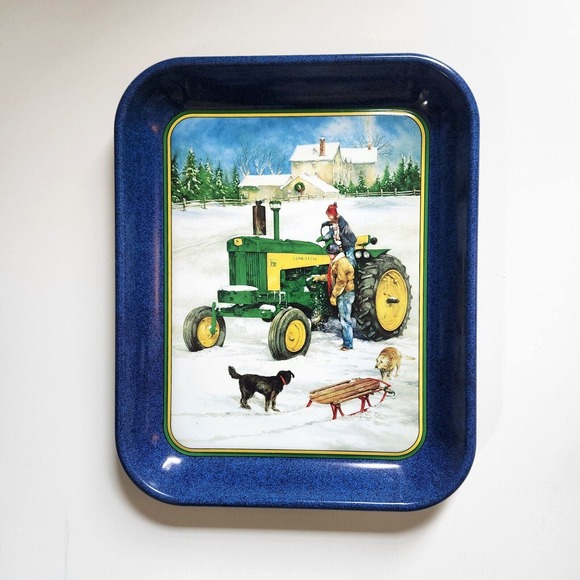 John Deere Tractor 730 Serving Tray-Sleigh Ride with Daddy-Vintage 1999 - Signed - Picture 3 of 5